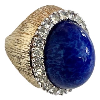 Blue Lapis, 14k Gold Over Sterling Silver Dome Cocktail Ring For Sale