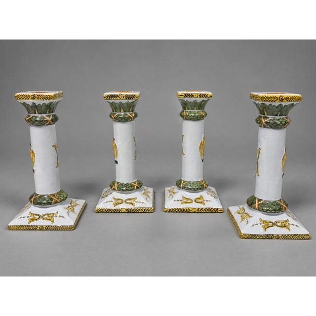 Set of Four Lord & Taylor French Faience Napoleonic Style Eagle Candlesticks For Sale - Image 4 of 9