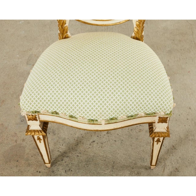 Celadon Set of Four Venetian Parcel Gilt Painted Shield Back Dining Chairs For Sale - Image 8 of 13