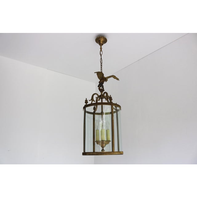 Rare mid-century brass & glass lantern pendant with eagle, italy, 1960s a rare and striking mid-century brass and glass...