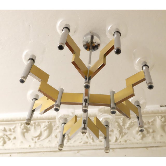 Gaetano Sciolari Italian Brass and Glass 8-Arm Chandelier by Gaetano Sciolari, 1970s For Sale - Image 4 of 12
