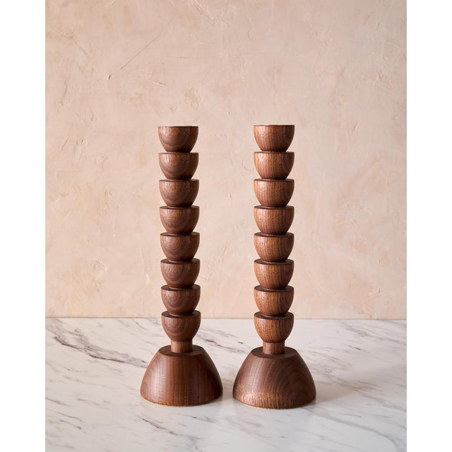 Brown "Albert" Hand Turned Black Walnut Candle Holders by Lostine, Set of 2 For Sale - Image 8 of 8