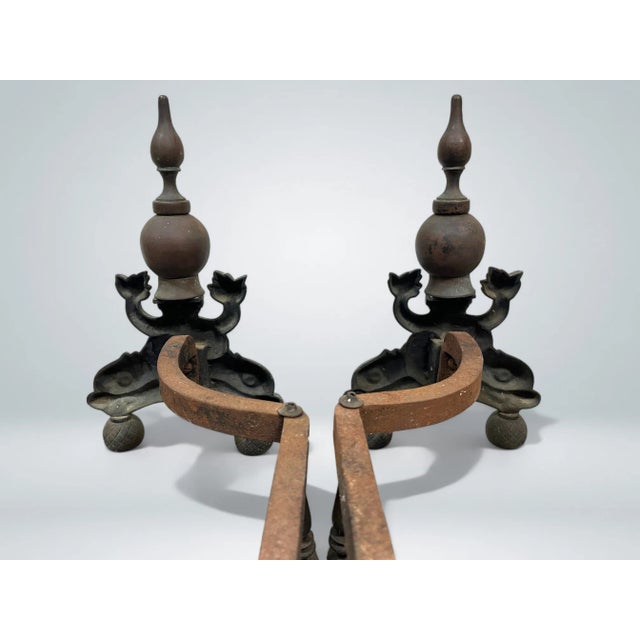 Pair of Bronze Double Dolphin Form Andirons, Late 19th Century For Sale - Image 4 of 7