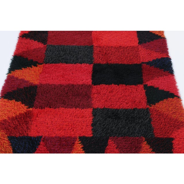 Rug & Kilim Vintage Swedish Rya Rug, Red and Black Geometric Pattern - Rug & Kilim For Sale - Image 4 of 8