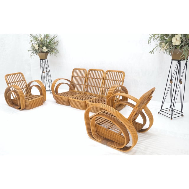 New Upholstery Paul Frankl Rattan Living Room Tank Chair Set MINT! For Sale - Image 16 of 17