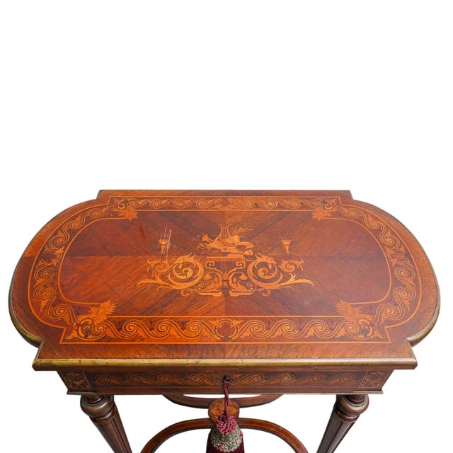 French Antique Rosewood & Marquetry French Marquetry Vanity Table With Mirror For Sale - Image 3 of 11