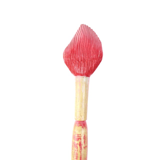 Vintage Handmade Carved Wood Red Paintbrush Sculpture For Sale - Image 4 of 6
