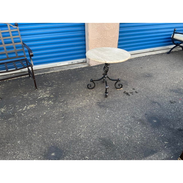 Kreiss Kreiss Travertine Table With Iron Base For Sale - Image 4 of 10