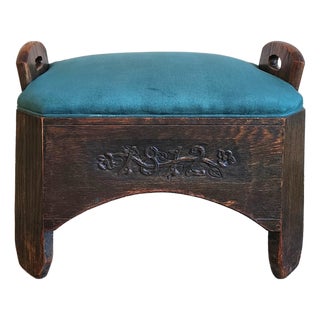 Antique 19th Century Carved Oak Footstool Bench For Sale