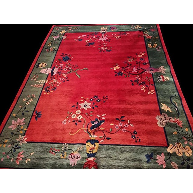 Early 20th Century Chinese Art Deco Carpet ( 9' x 11'9" - 274 x 358 ) Antique Coral Rectangle Chinese - Art Deco Knotted...