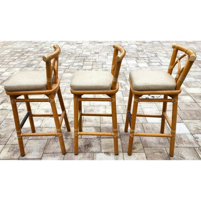 McGuire McGuire Bamboo Bar Stools With Leather Seats, 1970s Bohemian Style For Sale - Image 4 of 12