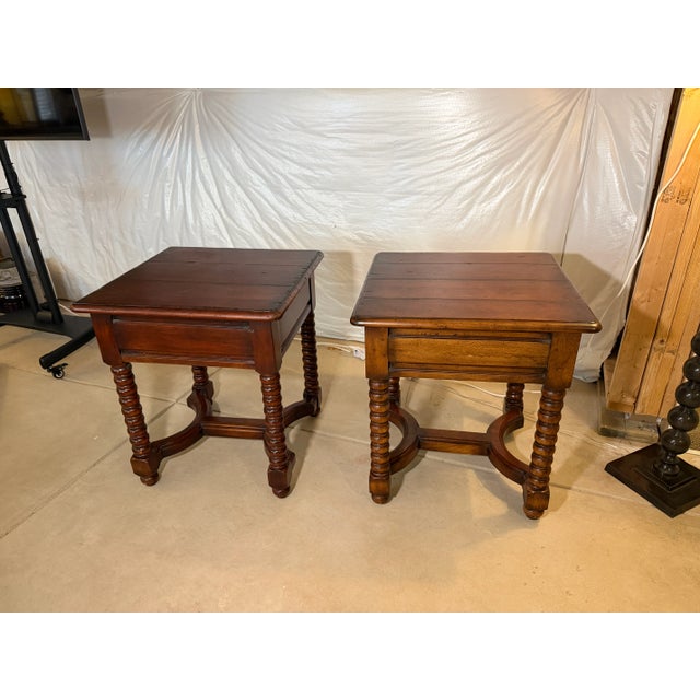 Set of 2 Solid Wood Bobbin Spindle Spool Side Tables For Sale - Image 11 of 11