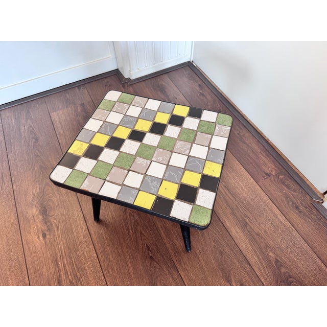 Black Mid-Century Wood and Ceramic Mosaic Side Table, 1950s For Sale - Image 8 of 11