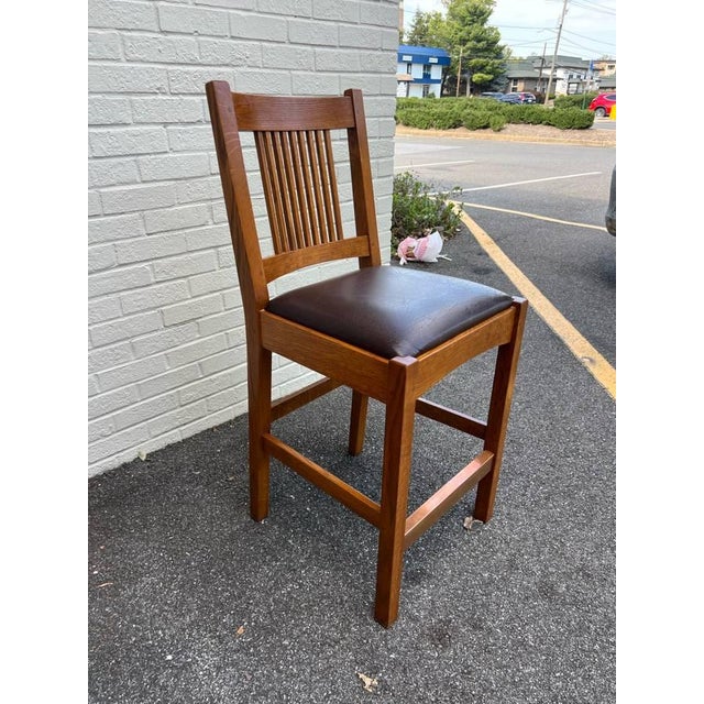 Stickley Stickley Mission Collection Set of Three Oak Spindle Counter Stools For Sale - Image 4 of 12