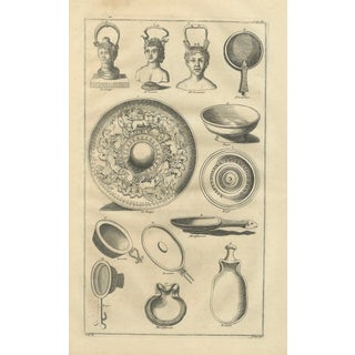 Bernard de Montfaucon, Roman Mirrors, Vessels & Mythological Antiquities, 1721, Engraving For Sale