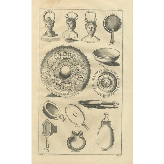Bernard de Montfaucon, Roman Mirrors, Vessels & Mythological Antiquities, 1721, Engraving For Sale