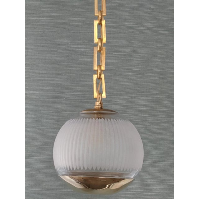Modern Globe Pendant in Brass and Carved Glass For Sale - Image 10 of 10