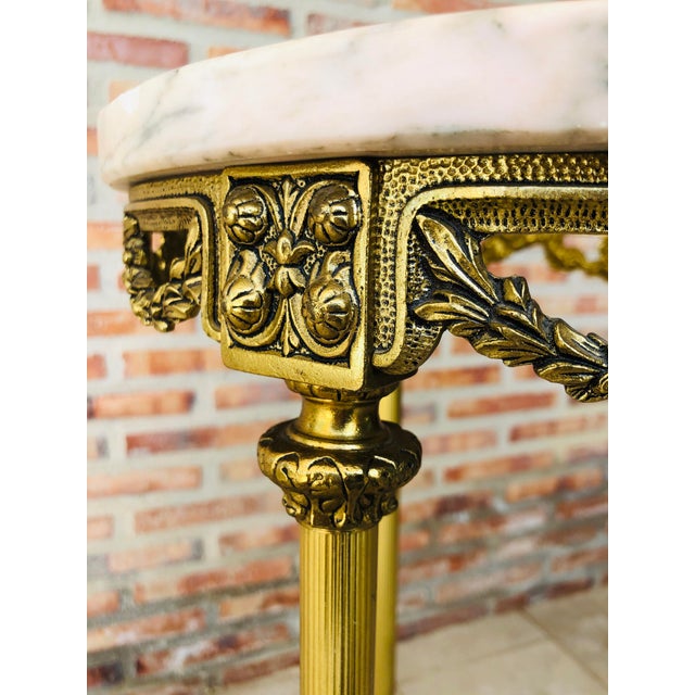 19th Spanish Bronze and Brass Gilted Side Table With White Marbles Top For Sale - Image 6 of 10