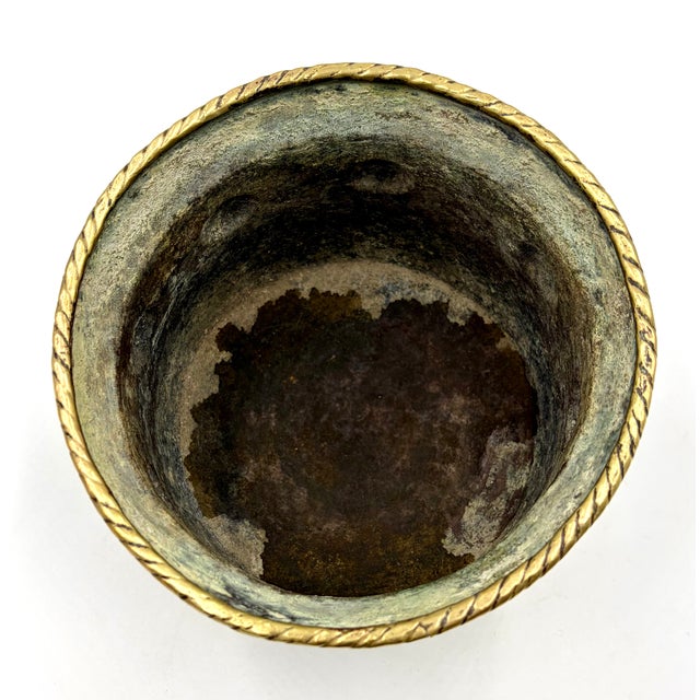 Vintage Italian Hammered Brass Footed Cachepot Jardiniere Planter For Sale - Image 4 of 8