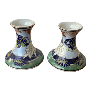 1970s Pair of Asian Style Ceramic Candlestick Holders