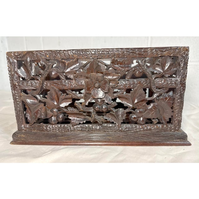 Antique Hand Carved German Black Forest Wood Reticulated Dresser Spool Box For Sale - Image 11 of 12