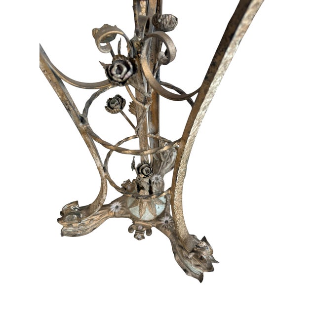 Art Nouveau Italian Vintage Iron & Marble Sculpture Plant Stand Roses For Sale - Image 3 of 7