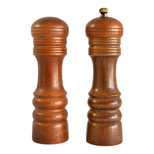 1970s Brown Turned Exotic Wood Brass Salt & Pepper Mill Shakers Japan- a Pair