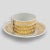 Set of six Fornasetti porcelain tea cups and saucers with gold deco. Made in Italy ca.1960s Saucers; 14 cm (diameter) x...