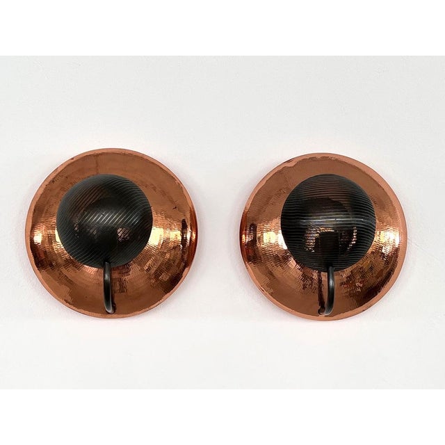 Metal Italian Wall Sconces in Copper and Black Perforated Metal, 1970s, Set of 2 For Sale - Image 7 of 17