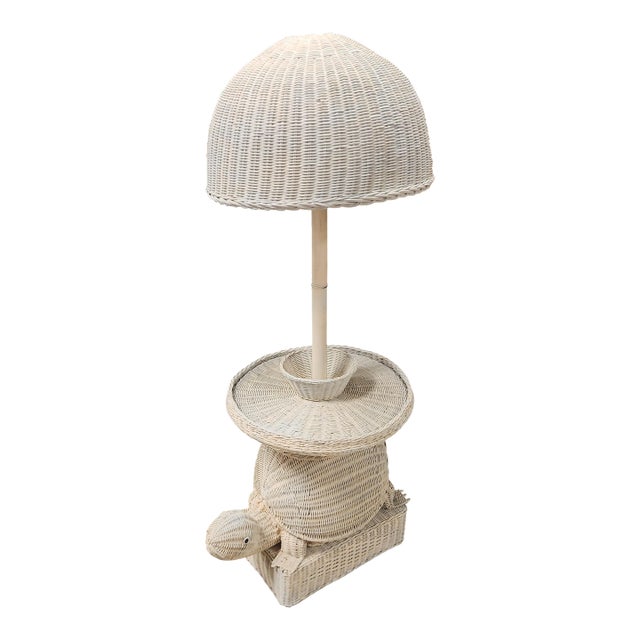 1970s Wicker Turtle Floor Lamp Table For Sale