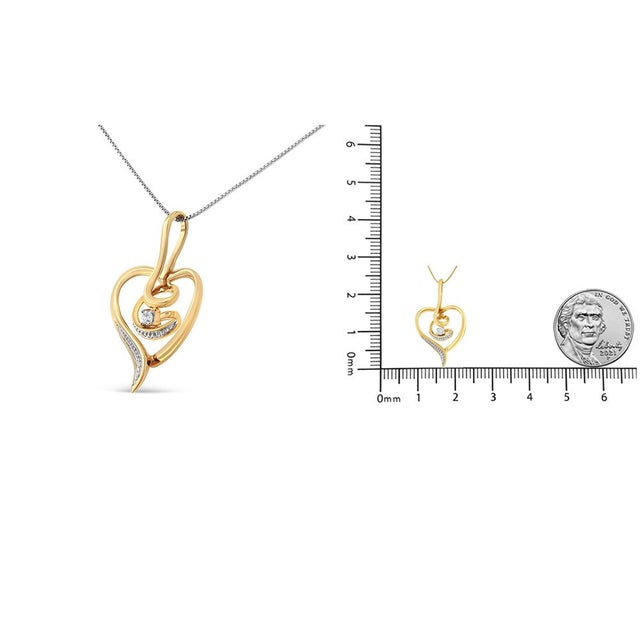 Metal Espira 10K Yellow Gold .03 Cttw Diamond-Accented Round-Cut Diamond Swirl Open Heart 18" Pendant Necklace (I-J Color, I2-I3 Clarity) For Sale - Image 7 of 7