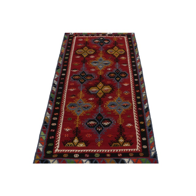 Tribal Handwoven Vintage Tribal Kilim in Red and Black With Geometric Patterns For Sale - Image 3 of 8