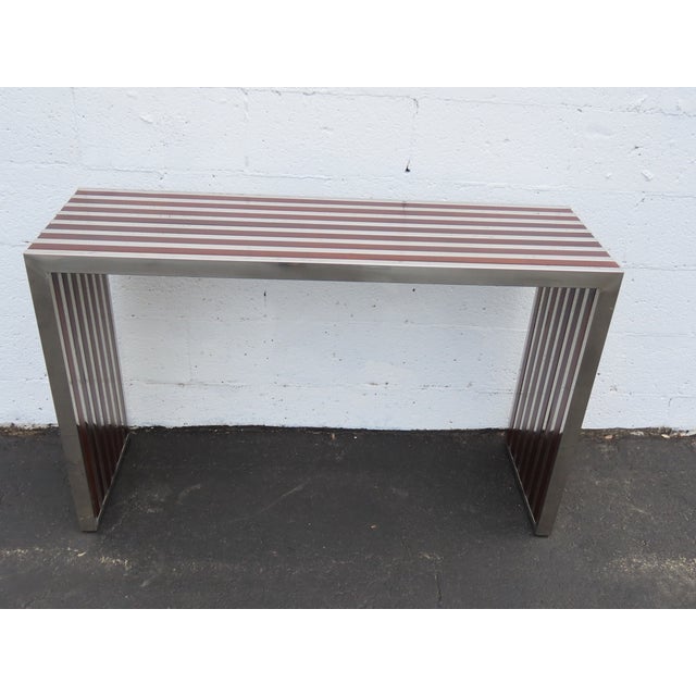 Mid Century Modern Two Tone Chrome and Wood Narrow Console Library Table 6404 For Sale - Image 4 of 16