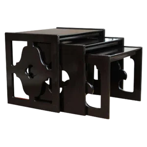 Vintage Ebonized Cut Out Wood Nesting Tables Set of 3 60's