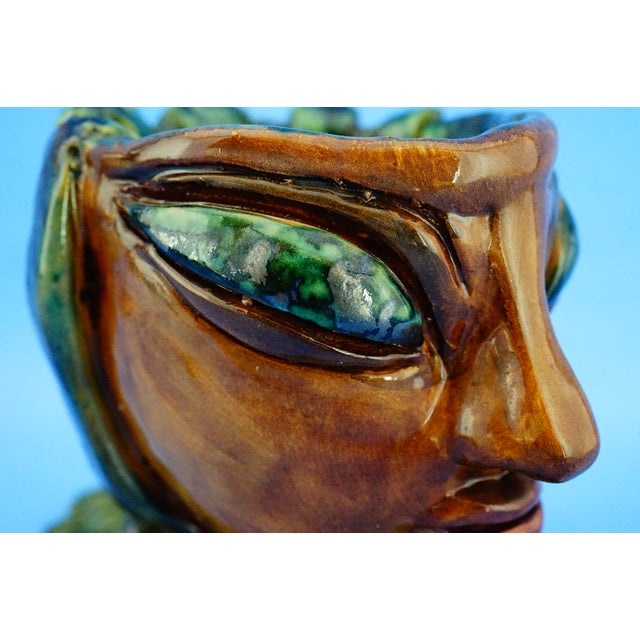 20th Century Ceramic Anthropomorphic Mask Sculptural Vase by Vallauris / Accolay France, 1960s For Sale - Image 17 of 18