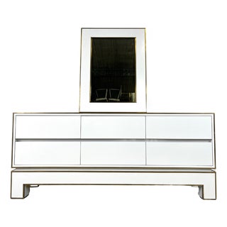 White Lacquered Credenza with Mirror from Alain Delon, 1970s, Set of 2 For Sale
