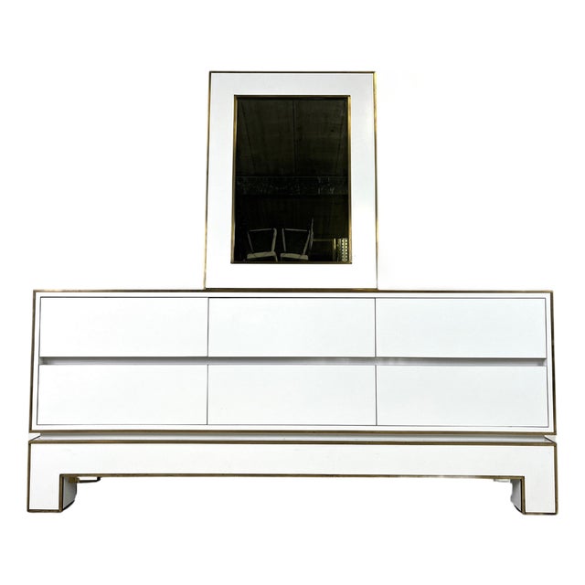 White Lacquered Credenza with Mirror from Alain Delon, 1970s, Set of 2 For Sale