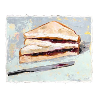 Cut in Two - Pb&j Sandwich Still Life Mixed Media Textured Painting Original Artwork by Kellie Newsome For Sale