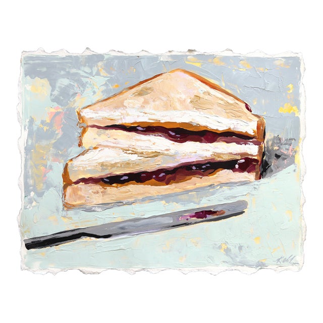 Cut in Two - Pb&j Sandwich Still Life Mixed Media Textured Painting Original Artwork by Kellie Newsome For Sale
