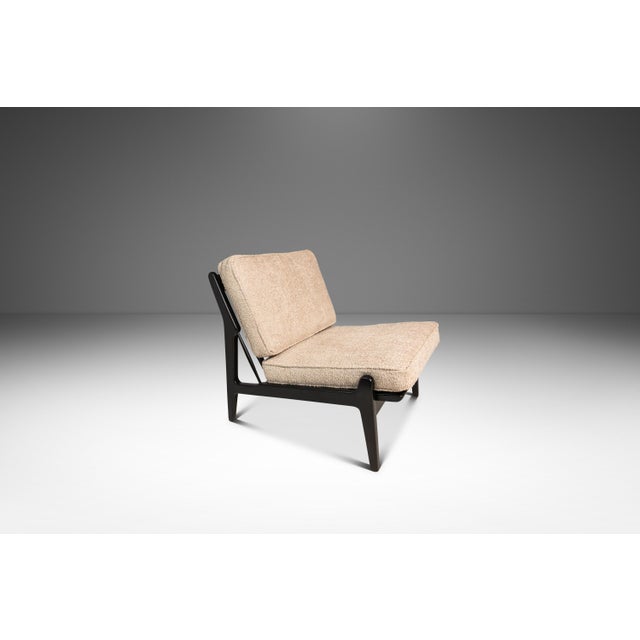 Ib Kofod-Larsen Set of Two (2) Danish Modern Ebonized Lounge Chairs in Bouclé Attributed to Ib Kofod Larsen for Selig, Denmark, C. 1950's For Sale - Image 4 of 18