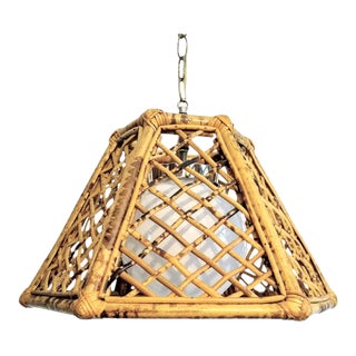Vintage Boho Tortoise Shell Bamboo Chandelier For Sale