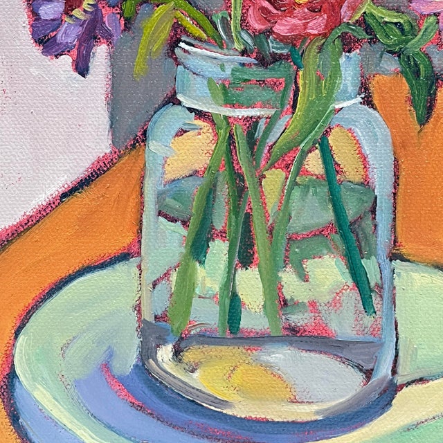 Textile Midweek Harvest – Bright Contemporary Floral Oil Painting For Sale - Image 7 of 8