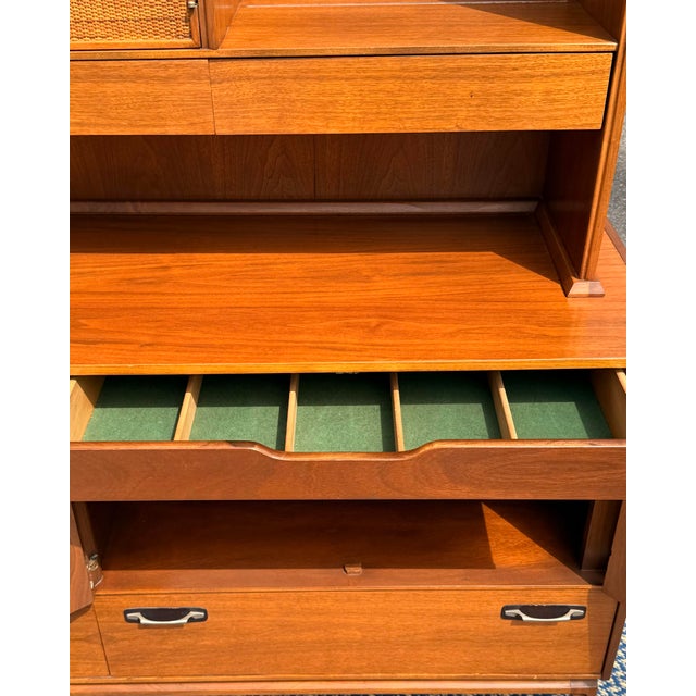 1970s Mid-Century Caldwell Teak Cabinet Hutch With Caned Cabinet Doors For Sale - Image 5 of 10