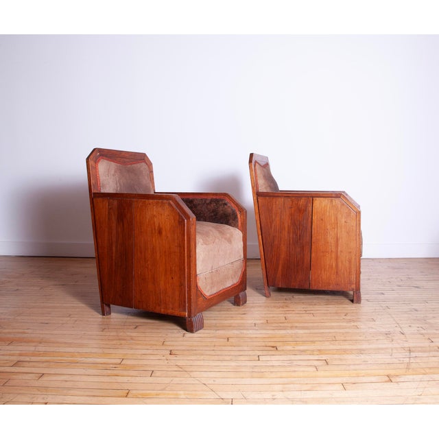 Pair of French Cubist Club Chairs in Leather and Hide, C. 1920s For Sale - Image 11 of 15