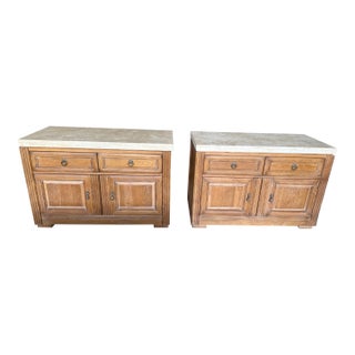 Pair of Drexel Heritage Travertine Top Large Nightstands For Sale