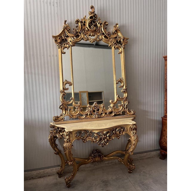 Console Table with Baroque Mirror, 1890s, Set of 2 For Sale - Image 11 of 17