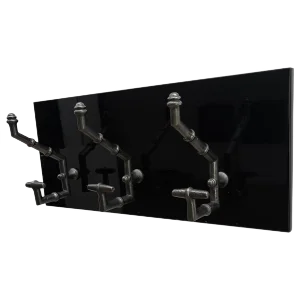Antique Cast Iron & Faux Bamboo Wall Hooks Hangers on New Black Wooden Support