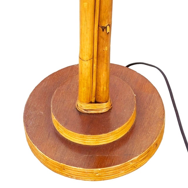 1950s Mid-Century Modern RestoredThree-Pole Rattan Floor Lamp W/ Mahogany Base For Sale - Image 9 of 9