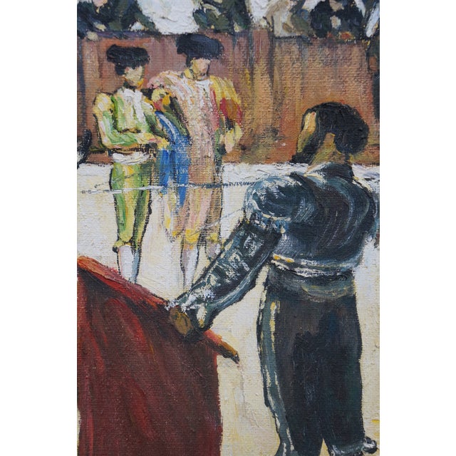 Sand Late 20th Century Bullfight Death of the Bull Oil Painting on Canvas After Édouard Manet 33" For Sale - Image 8 of 11