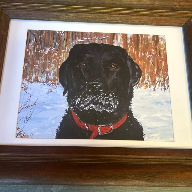 Contemporary black Labrador retriever in the snow print by Judy Henn. Measures 14x10 or 18x14 framed. Check out my shop...